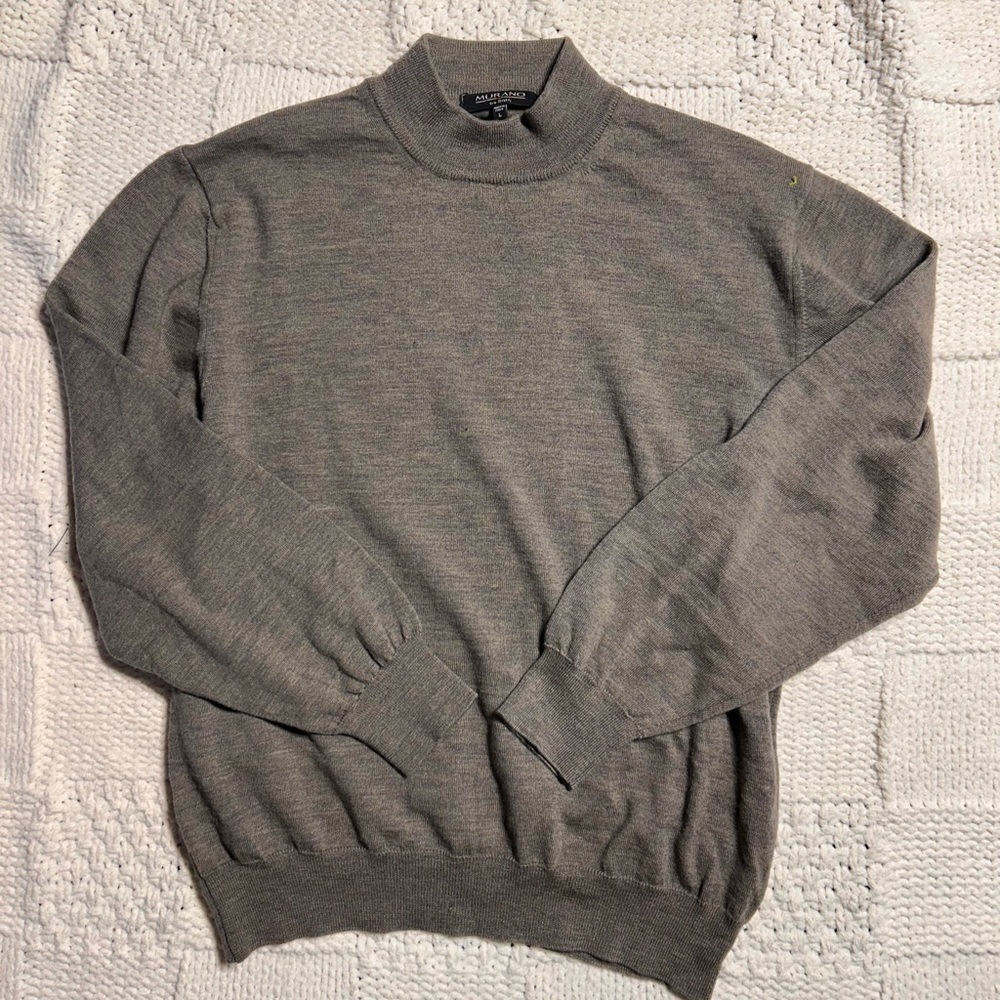 Raffi Gray Wool Pullover Mock Neck Sweater